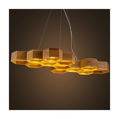 Lampadario a sospensione in legno/bambù a nido d'ape, design retrò rustico, 95 cm