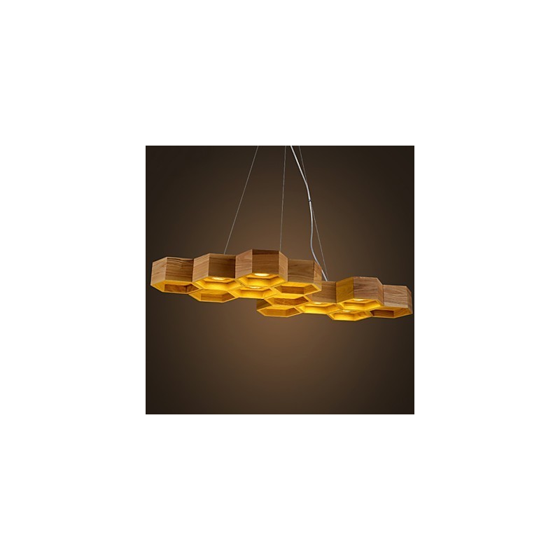 Lampadario a sospensione in legno/bambù a nido d'ape, design retrò rustico, 95 cm