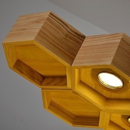 Lampadario a sospensione in legno/bambù a nido d'ape, design retrò rustico, 95 cm