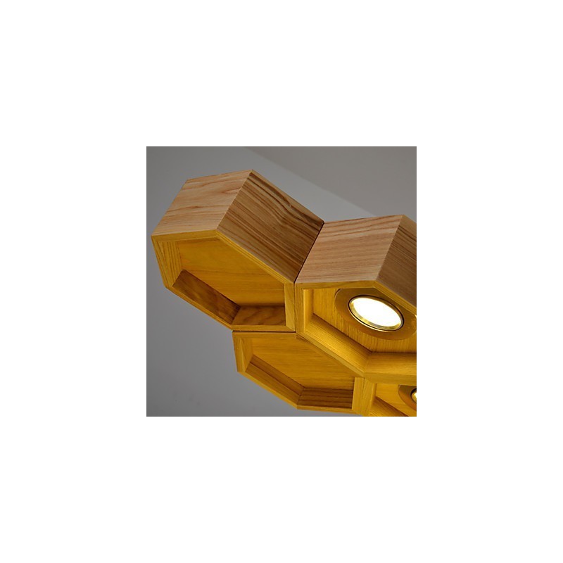 Lampadario a sospensione in legno/bambù a nido d'ape, design retrò rustico, 95 cm