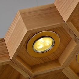 Lampadario a sospensione in legno/bambù a nido d'ape, design retrò rustico, 95 cm