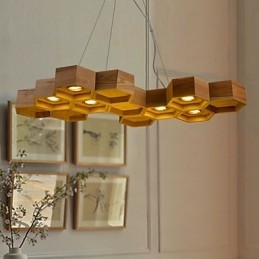 Lampadario a sospensione in legno/bambù a nido d'ape, design retrò rustico, 95 cm