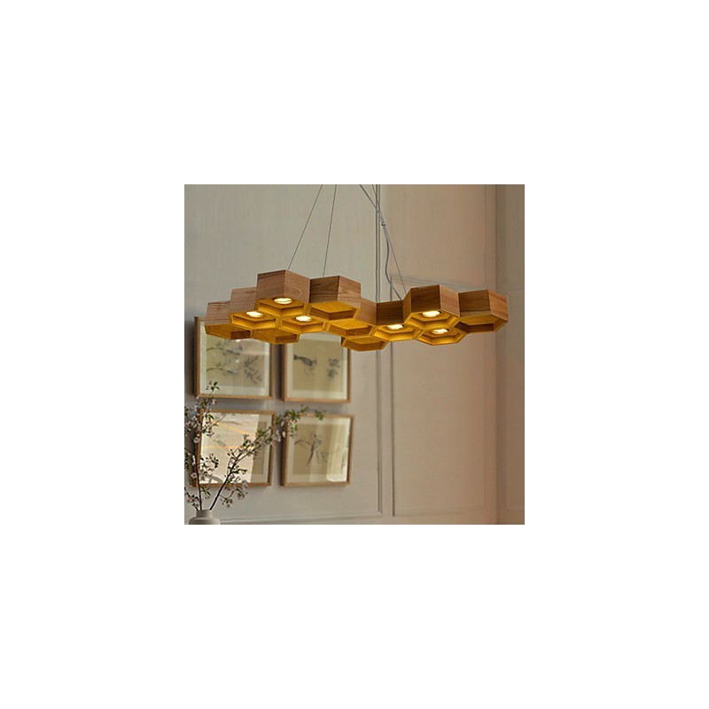 Lampadario a sospensione in legno/bambù a nido d'ape, design retrò rustico, 95 cm